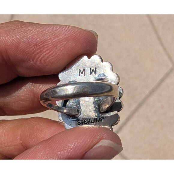 Vintage native American Sterling Silver Ring Size 5 Signed MW Dendritic Agate? - Picture 4 of 13